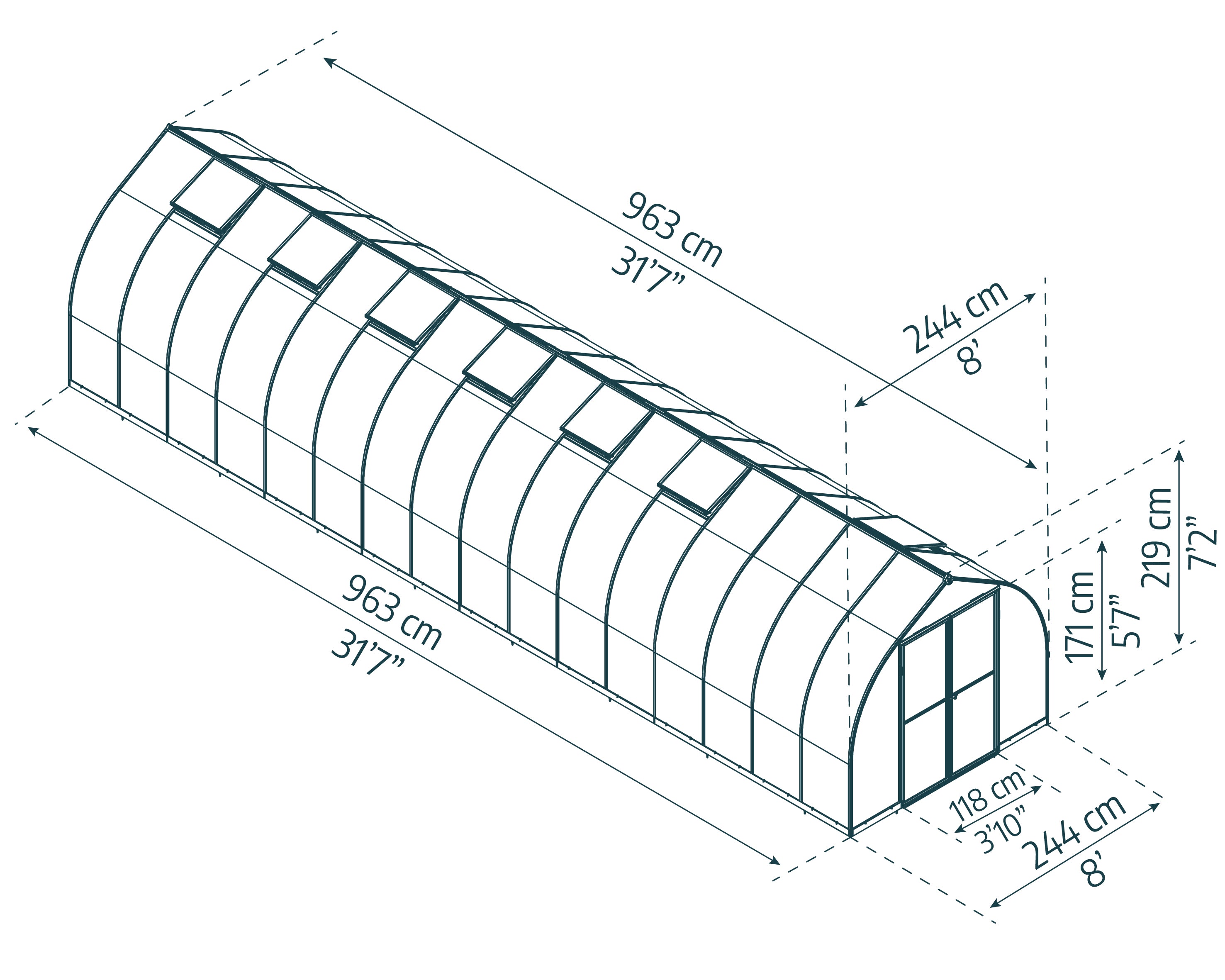 Bella™ 8x8x32.ft Greenhouse