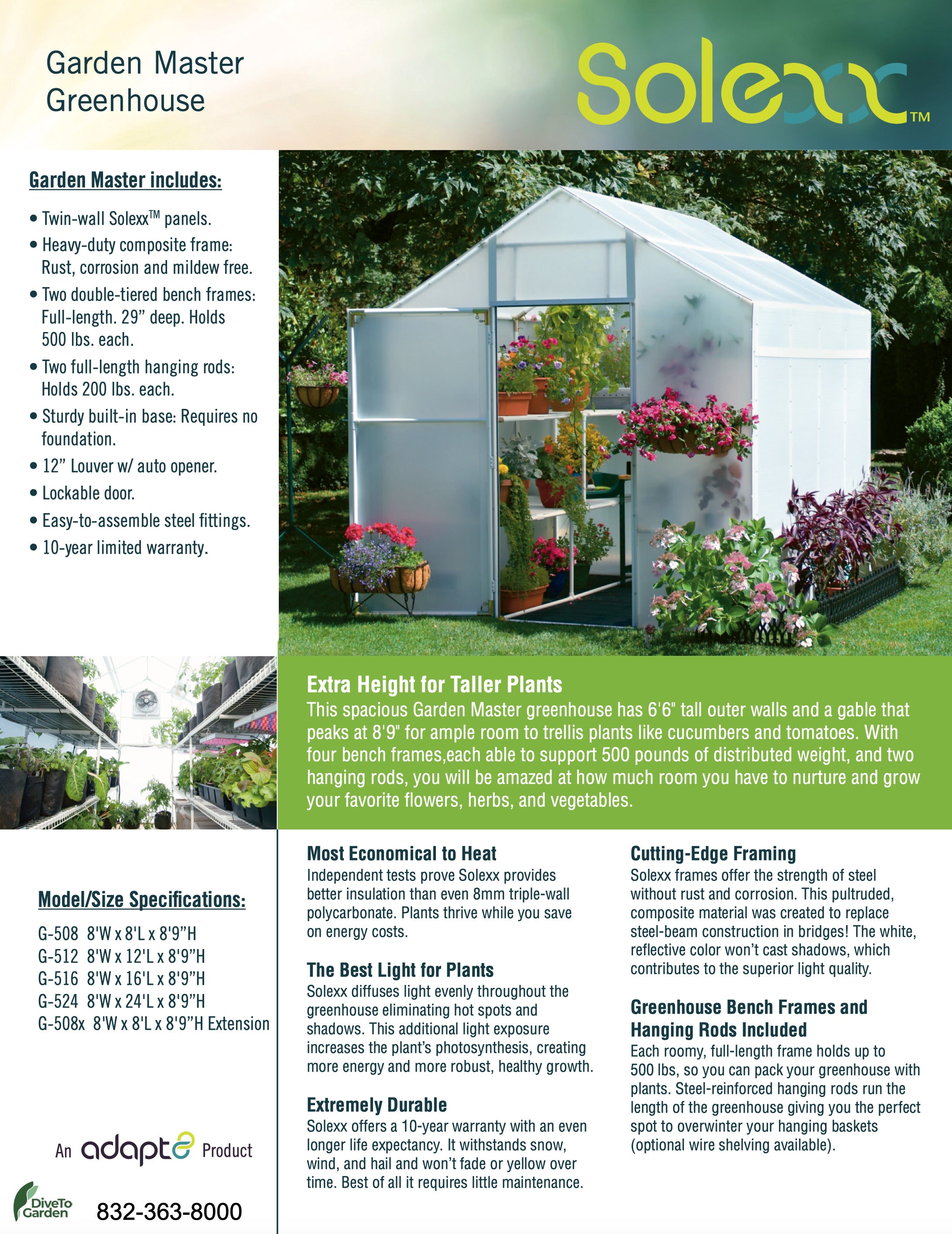 Garden Master Greenhouse - Garden Master™ 8x8x12.ft Heat Efficient Greenhouse