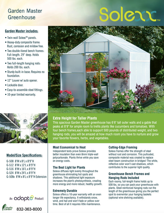 Garden Master Greenhouse - Garden Master™ 8x8x24.ft Heat Efficient Greenhouse