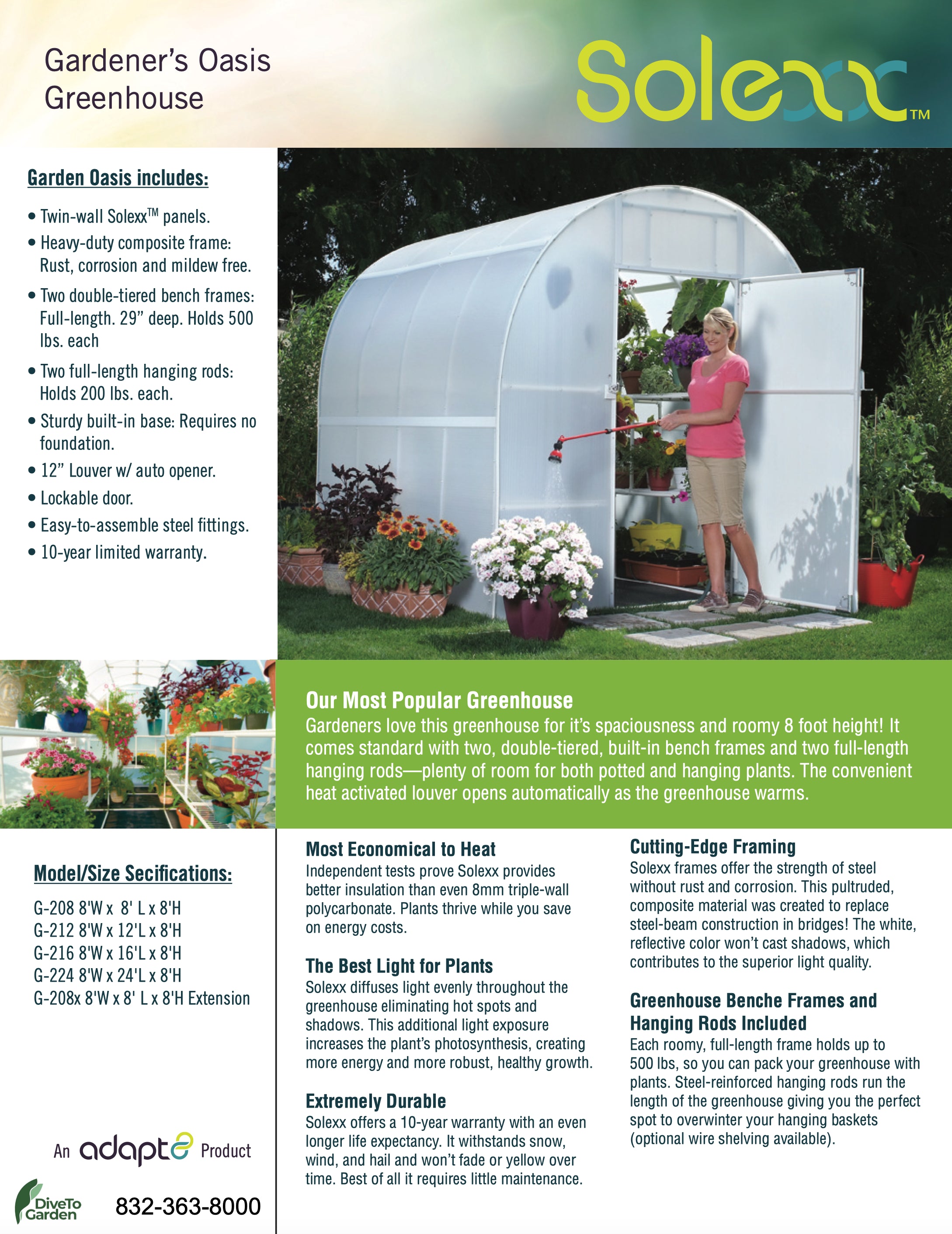 Gardener's Oasis Greenhouse - Gardener's Oasis™ 8x8x12.ft Heat Efficient Greenhouse