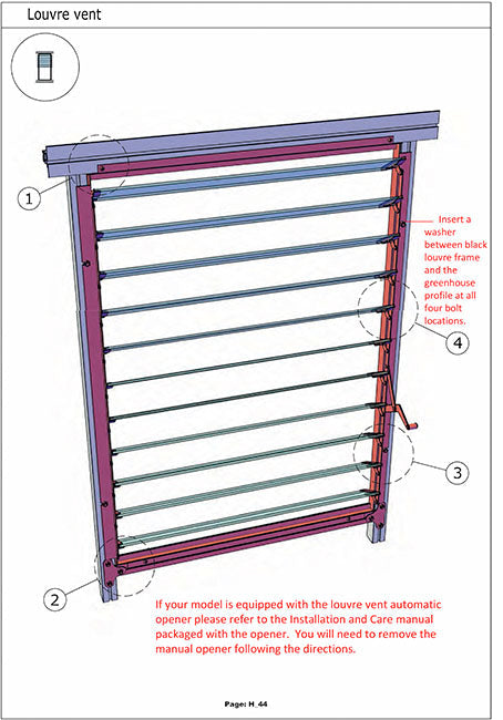 Greenhouse Accessories - Victorian™ Greenhouse Louvre Window/Automatic Opener/Fly Screen