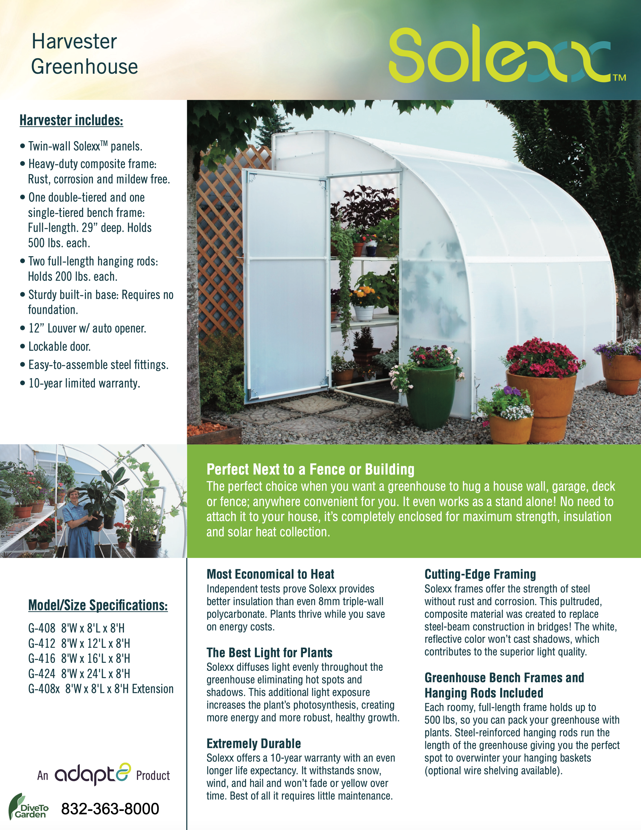 Harvester Greenhouse - Harvester™ 8x8x12 Ft. Lean-to Heat Efficient Greenhouse