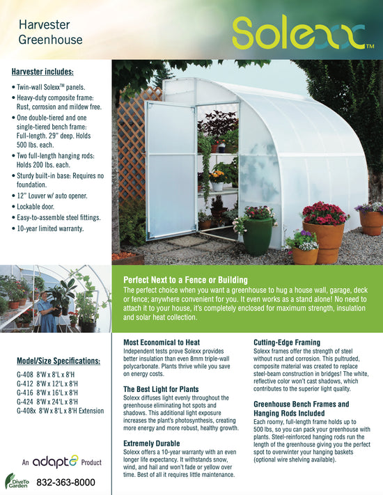 Harvester Greenhouse - Harvester™  8x8x16.ft Lean-to Greenhouse