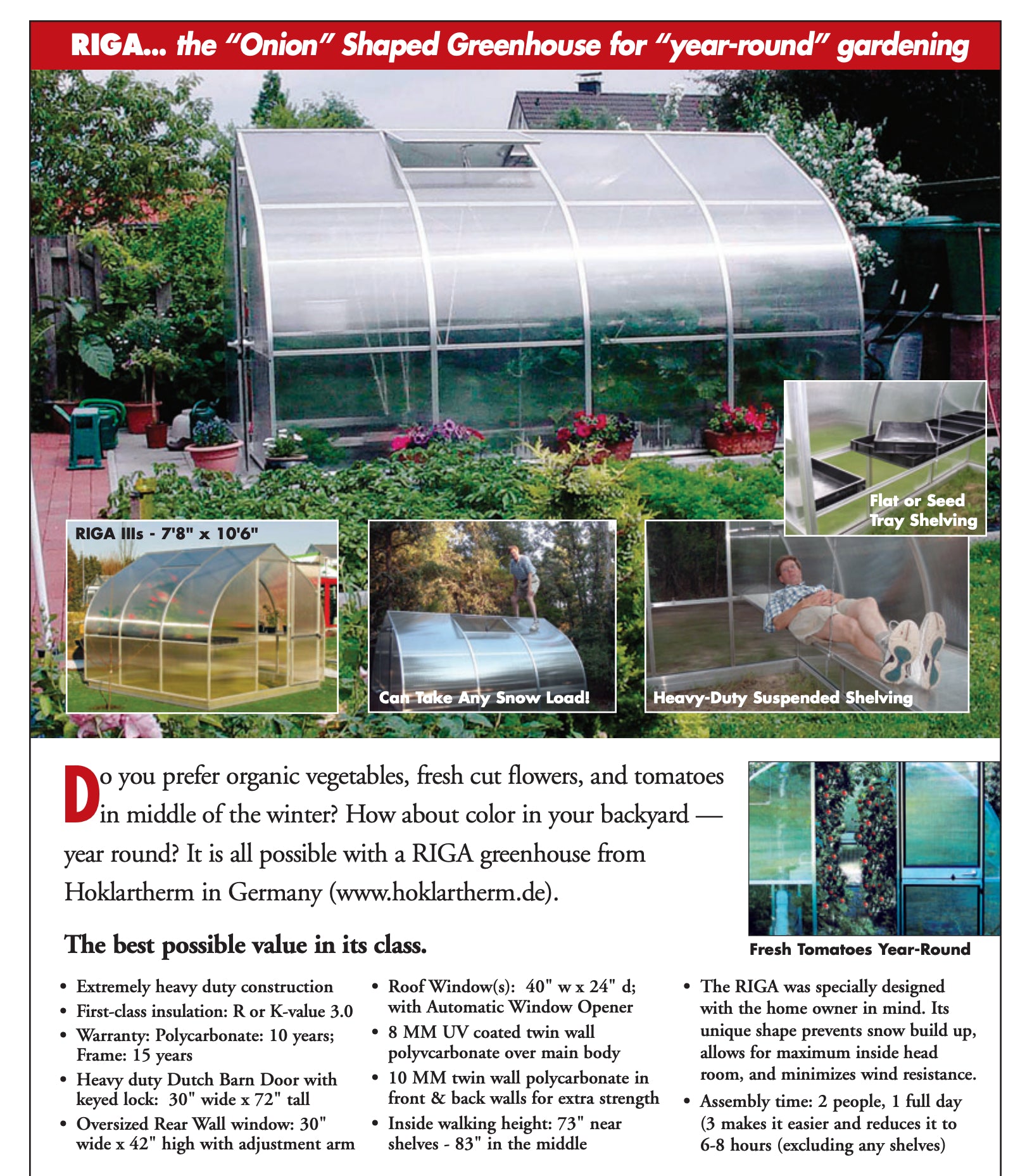 RIGA S Greenhouse - RIGA 3S™ 8X7X10.ft Greenhouse/Special Kit