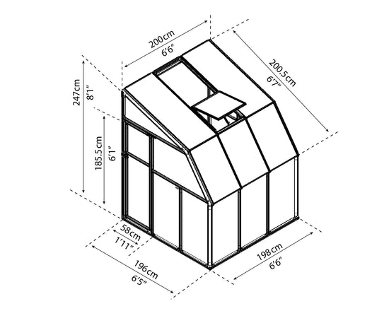 Sun Room 6 Greenhouse - Sun Room 2™ 6x6x6.ft Lean-to Solarium Kit