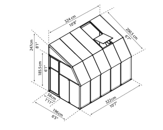 Sun Room 6 Greenhouse - Sun Room 2™ 6x8x10.ft Lean-to Solarium Kit