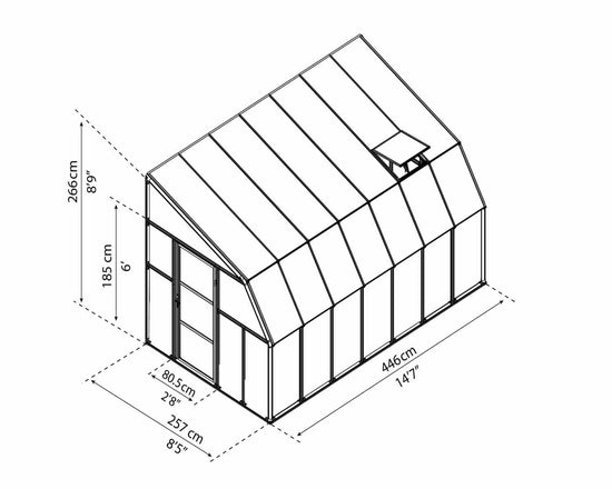 Sun Room 2™ Clear Wall 8x8x14.ft Lean-to Greenhouse - Dive To Garden