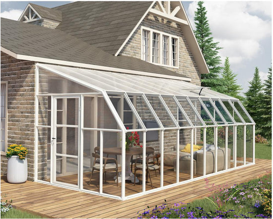 Sun Room 2™ Clear Wall 8x8x16.ft Lean-to Greenhouse - Dive To Garden