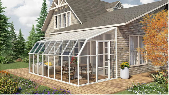 Sun Room 2™ Clear Wall 8x8x20.ft Lean-to Greenhouse - Dive To Garden