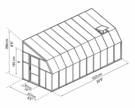 Sun Room 2™ Clear Wall 8x8x20.ft Lean-to Greenhouse - Dive To Garden