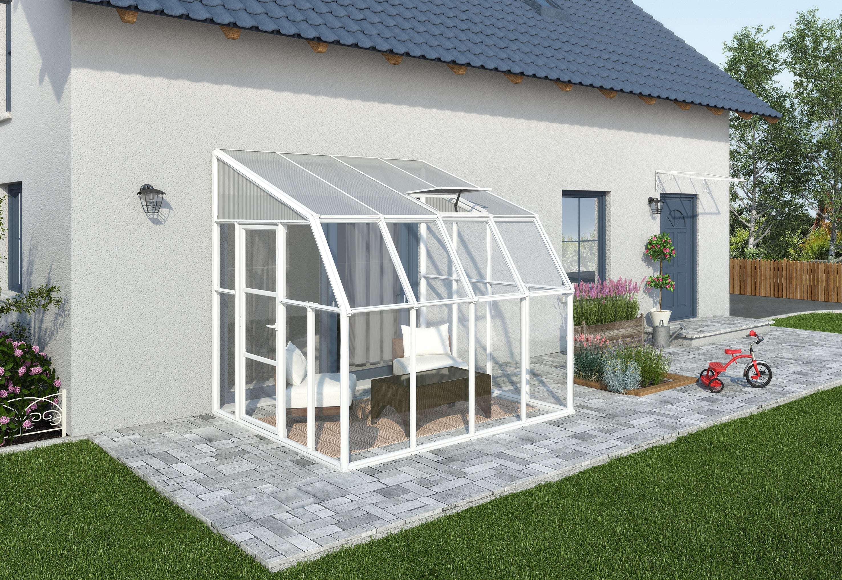 Sun Room 2™ Clear Wall 8x8x8.ft Lean-to Greenhouse - Dive To Garden